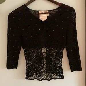 💕NWOT Designer Black crochet cardigan